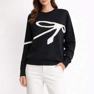 Iris Black Sweater with White Bow Accent NWT